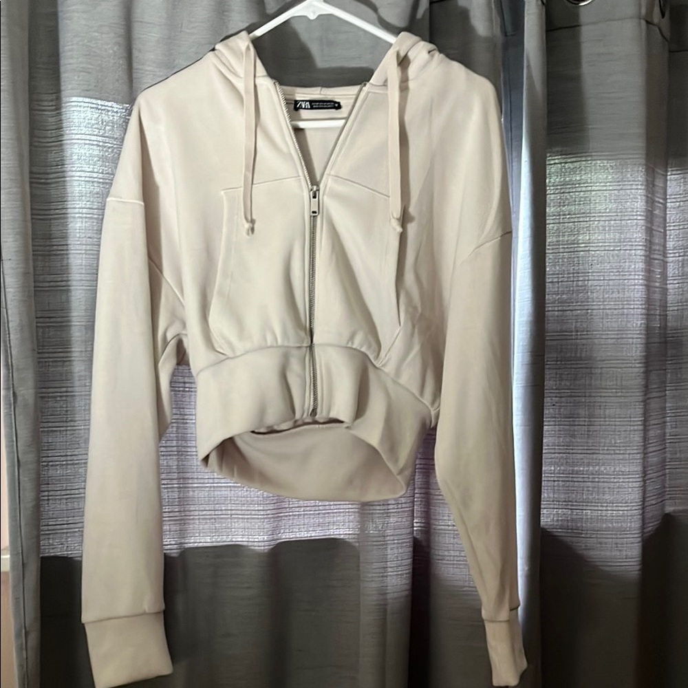 Zara Cream Zip-Up Hoodie